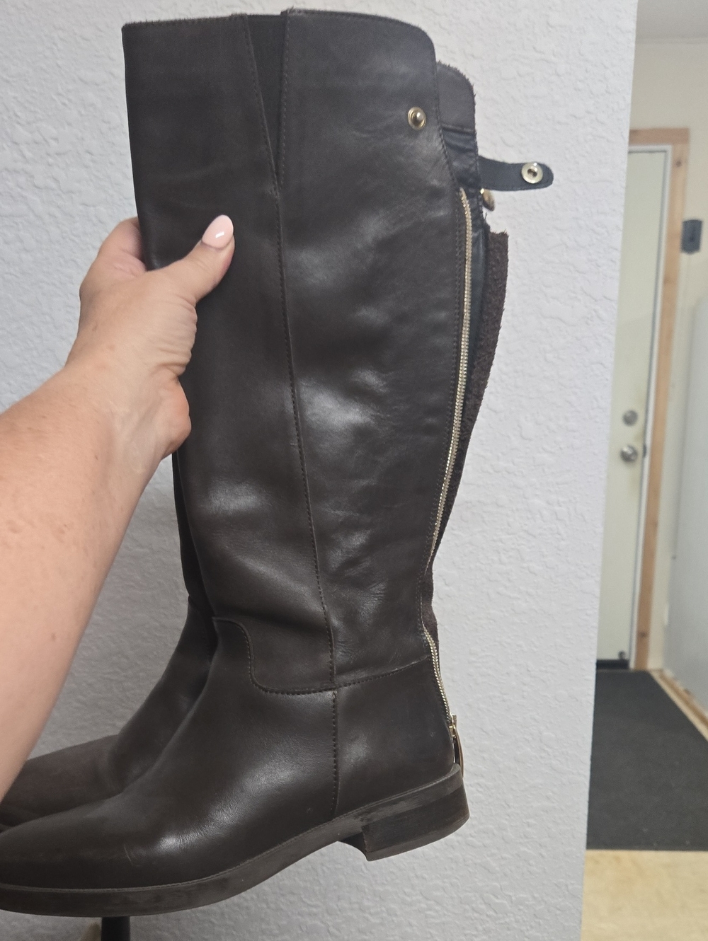 Over-the-Knee Smooth Leather Boots in Dark Brown